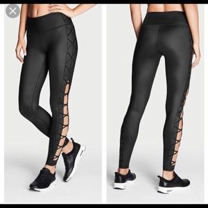 PINK Cropped Lace Up Yoga Leggings